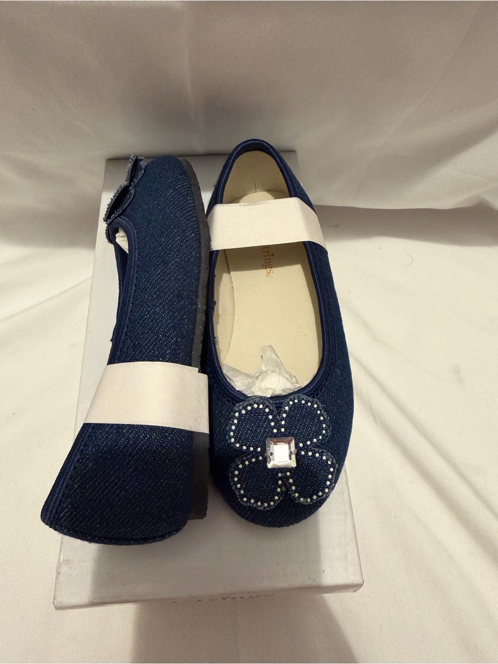 NWT Hartstrings Denim Flower Ballet Flat Navy Girls Size 9 - Picture 3 of 4